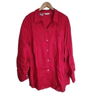 Richard Malcolm Button Up Top Women's 1X Long Sleeve‎ Raspberry Pink
